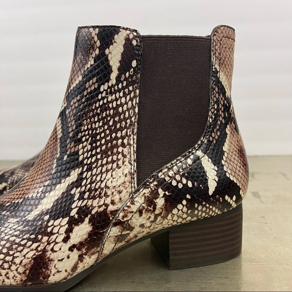 Alex Marie Gloriane Snake Print Chelsea Gore Block Heel Booties